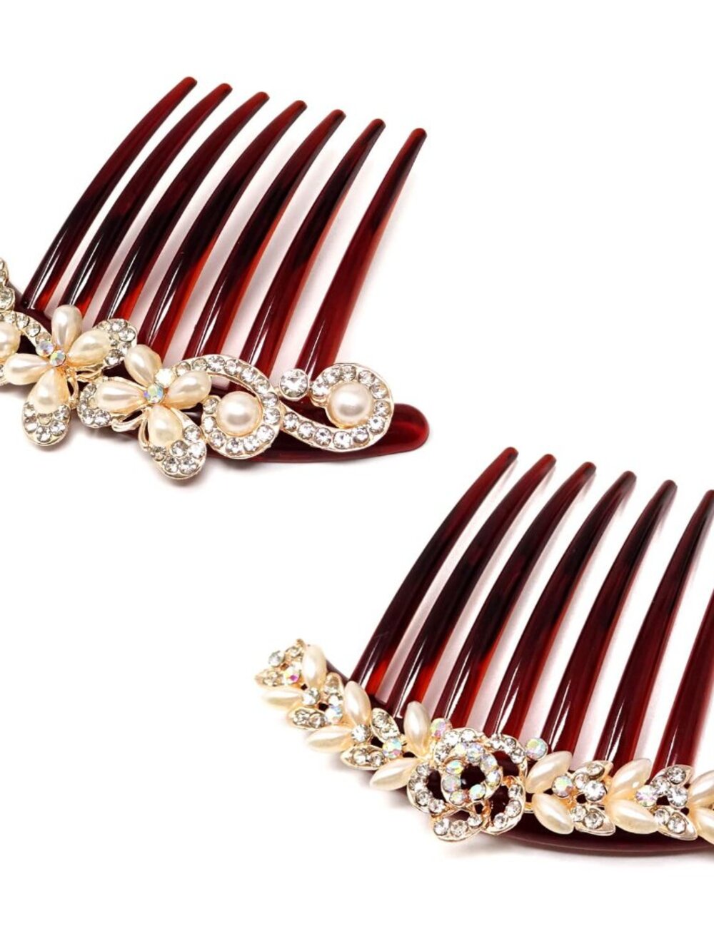 2PCS 7 Teeth Hair Side Combs Pearl Crystal Rhinestone Floral Twist Combs Rhinest